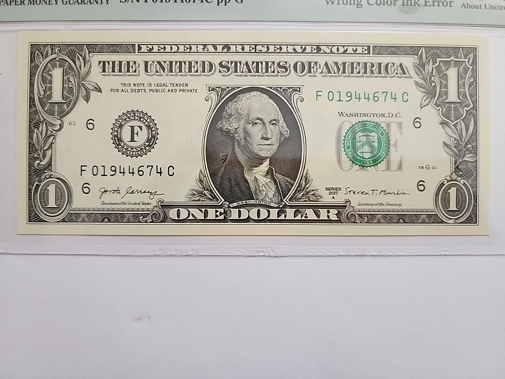 $1 2017A FRN WRONG COLOR INK ERROR PMG50EPQ
