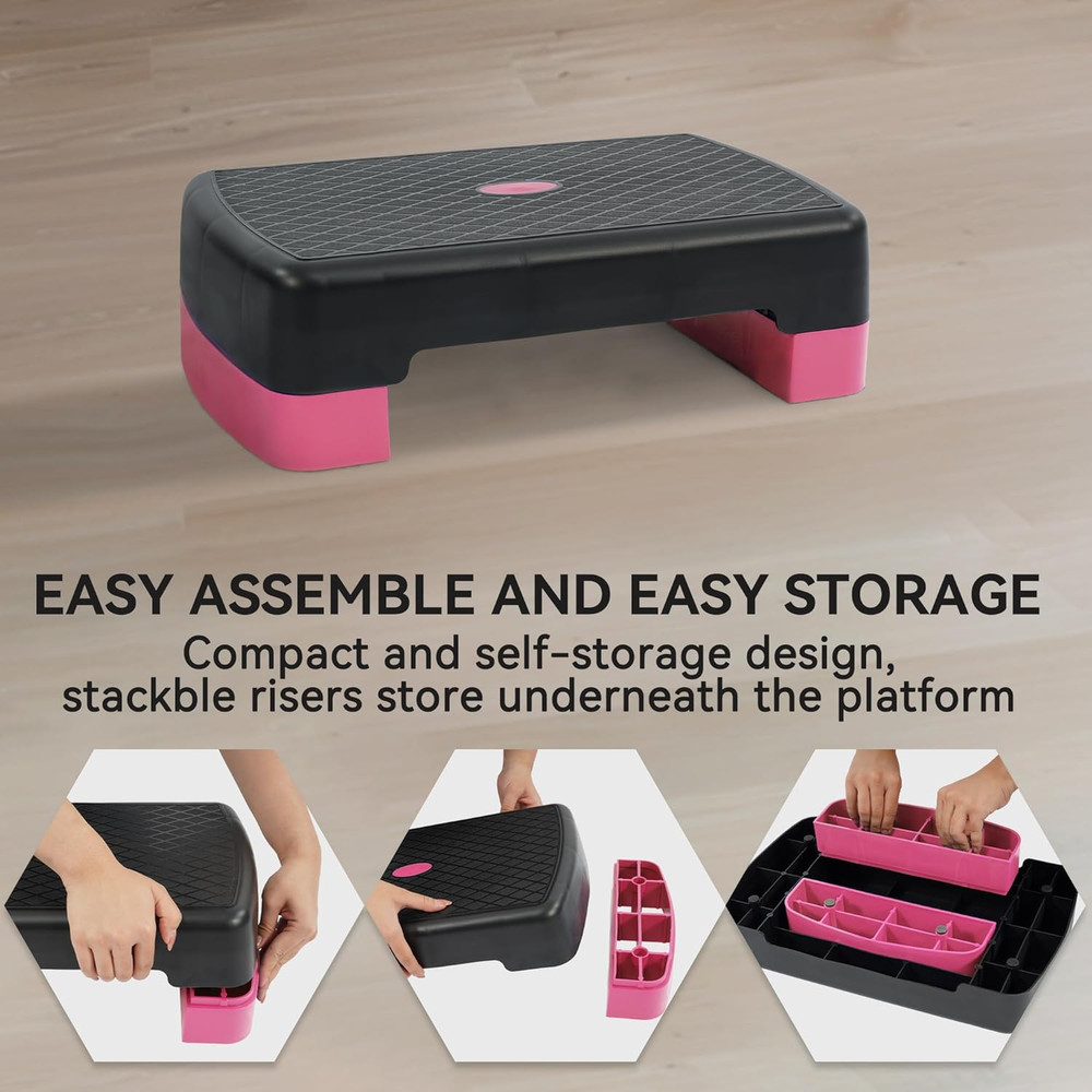 Fitvids 18" Workout Aerobic Stepper Step Platform with 2 Risers, Multiple Colors