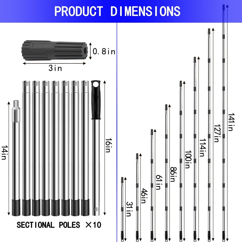 Paint Roller Extension Pole set 11.8FT Lightweight Segmented Tool