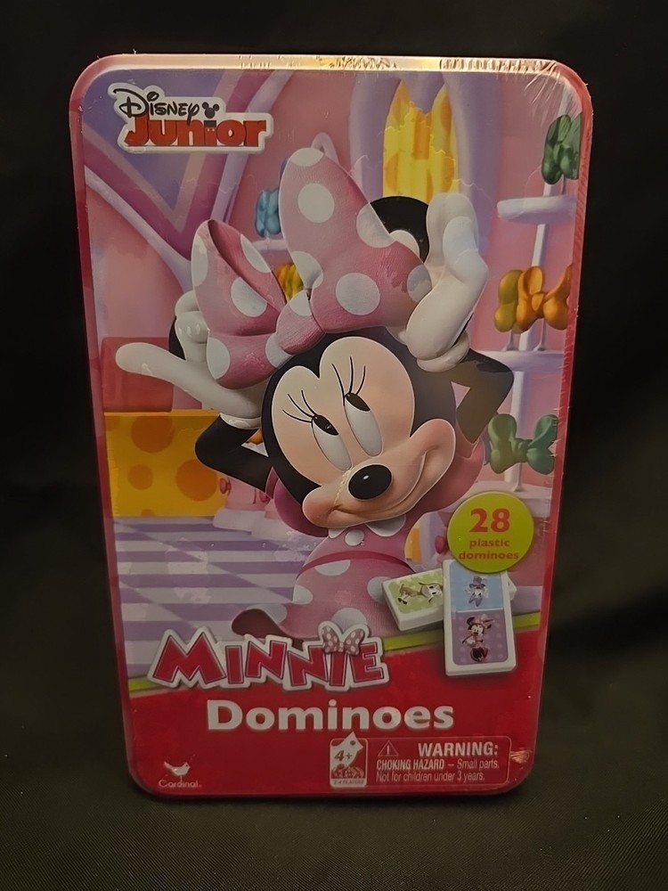 New Disney Junior Minnie Mouse Domino Game Set, 28 Plastic Pieces Plus Tin