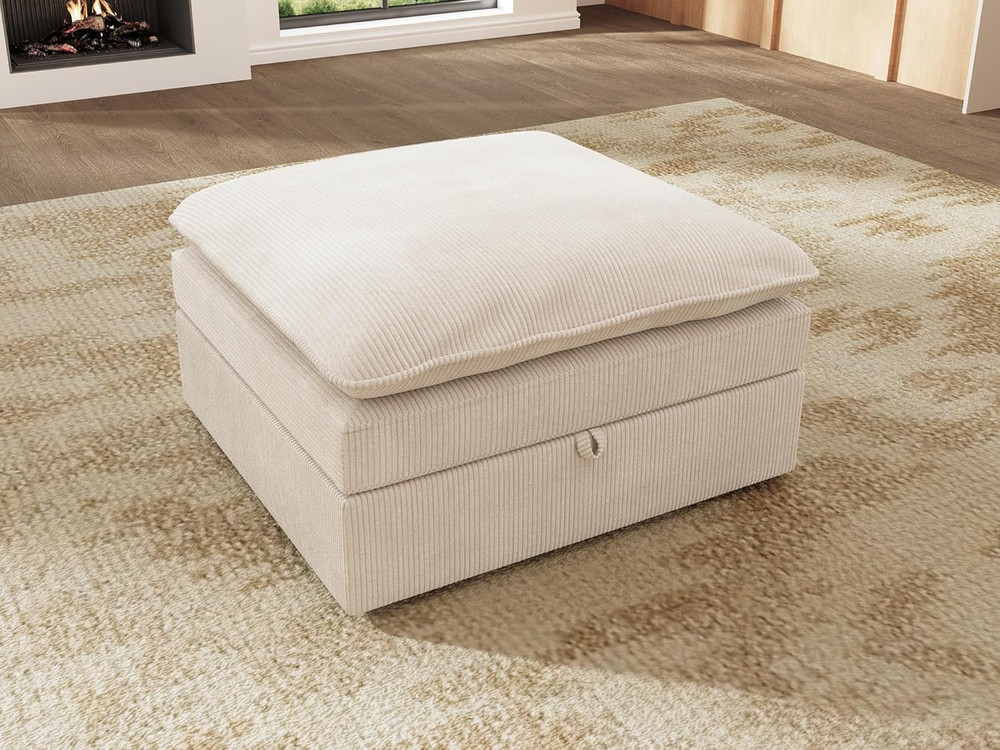 Beige Storage Ottoman Module for Modular Sectional Sofa -
