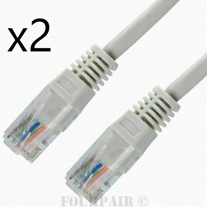 2 Pack Lot - 10ft CAT5e Ethernet Network LAN Router Patch Cable Cord WireWhite