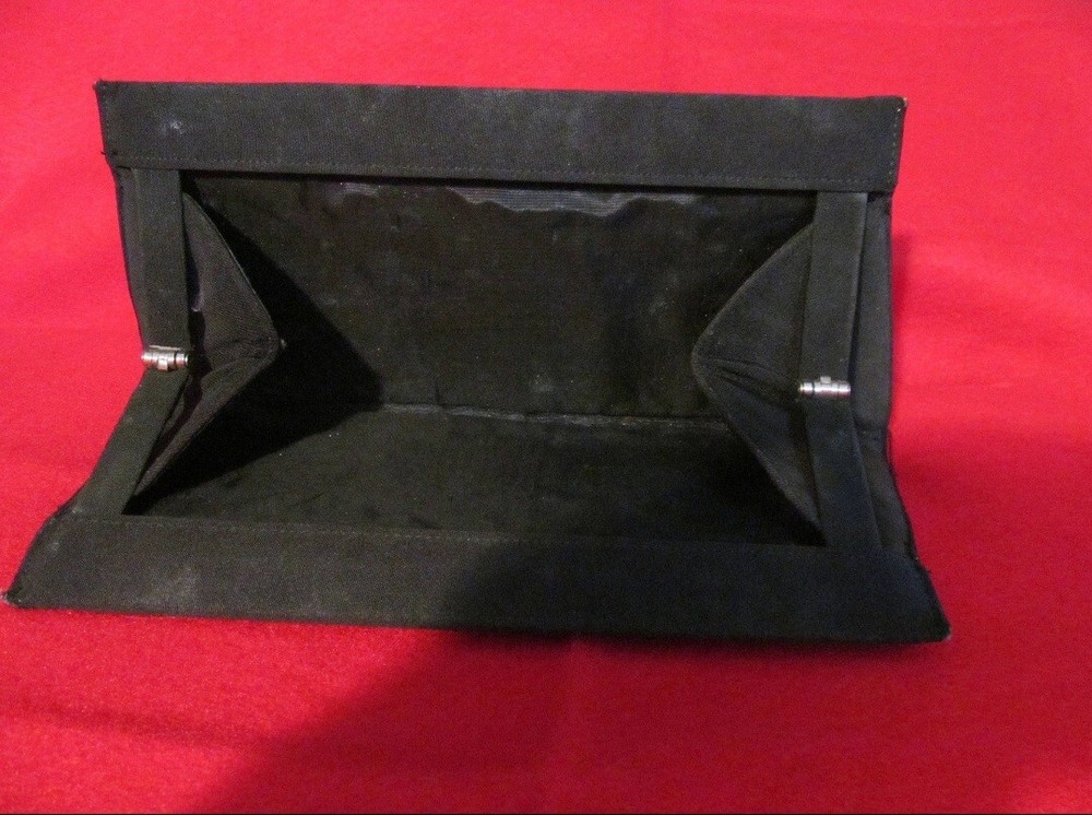 Vintage 40s Black Rayon Hinged Evening Clutch