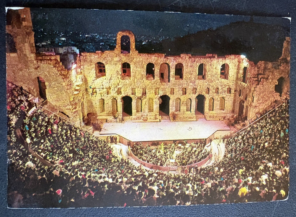 vtg postcard Athens Odeon at Herodo Atticus Greece