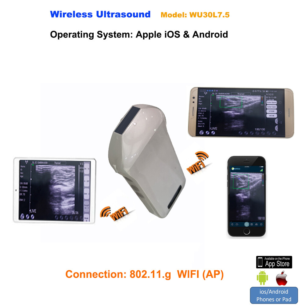 Handheld Wireless WiFi Linear Scanner Probes(lack & White), 7.5MHz, 128 Elements