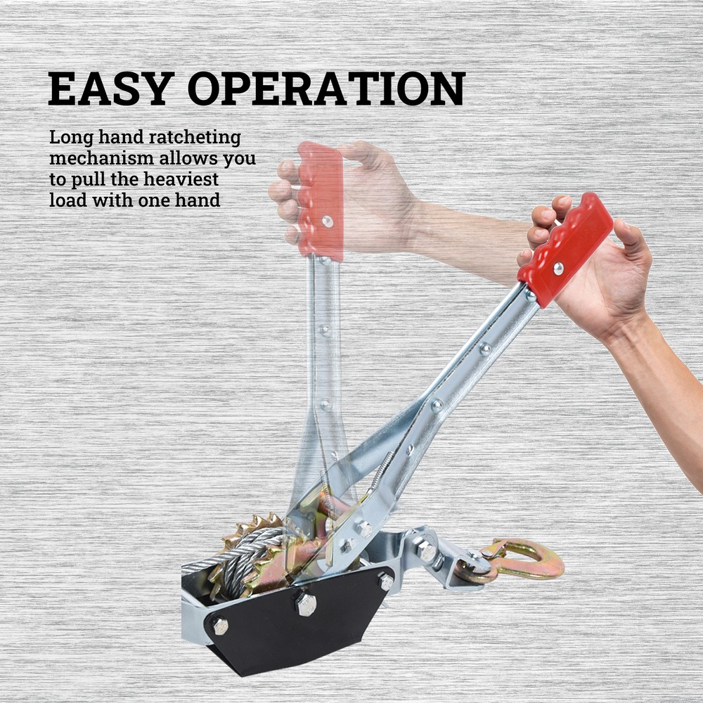 2T 2 Hooks Wire Rope Ratchet Hand Come Along Winch Ratchet Power Puller Tool
