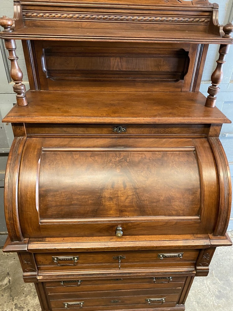 VICTORIAN WALNUT AND BURL CYLINDER DESK