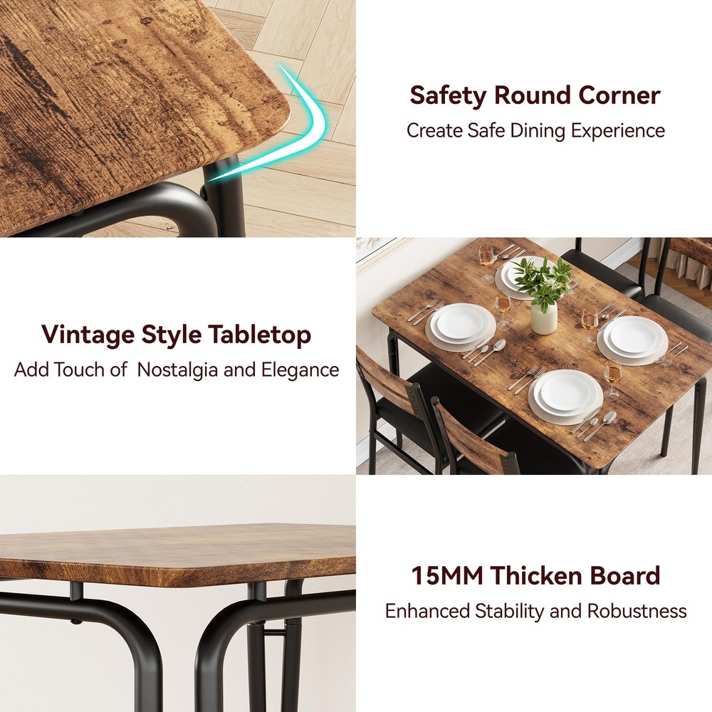 5 Piece Dining Room Table Set Wood Modern Kitchen Table Set w/Upholstered Chairs