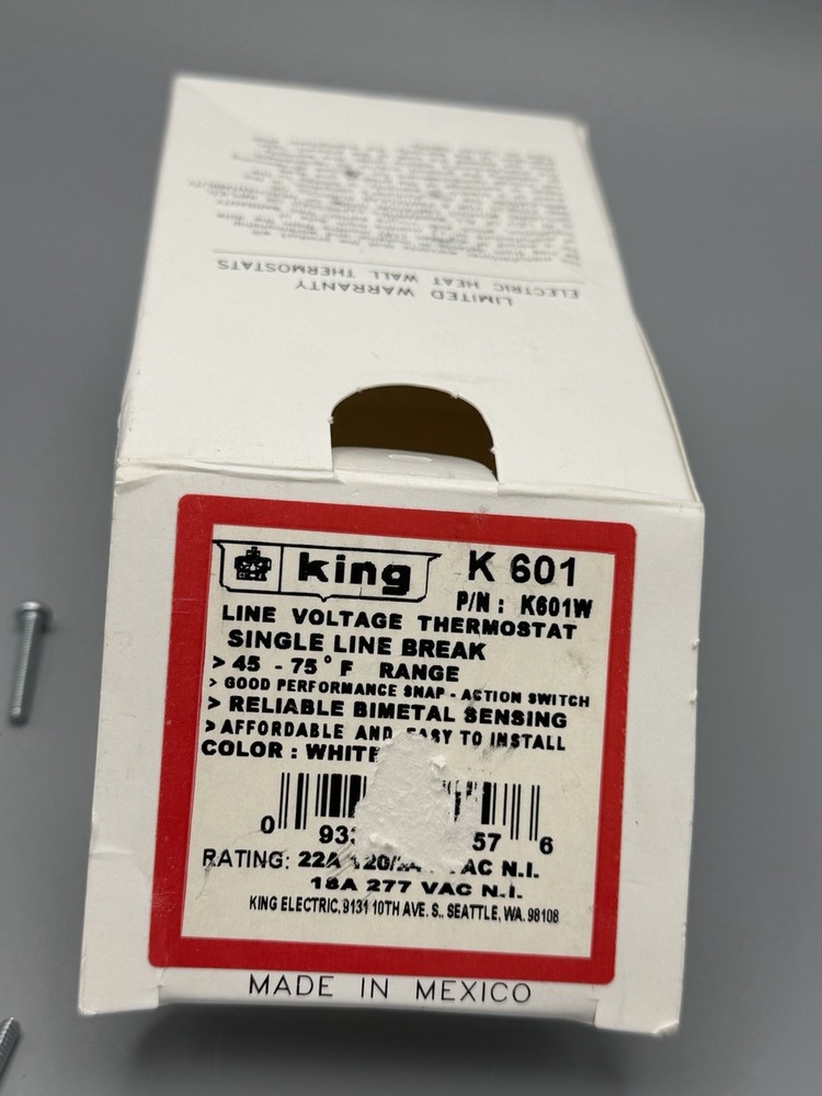 King K601w Line Voltage Thermostat Single Pole