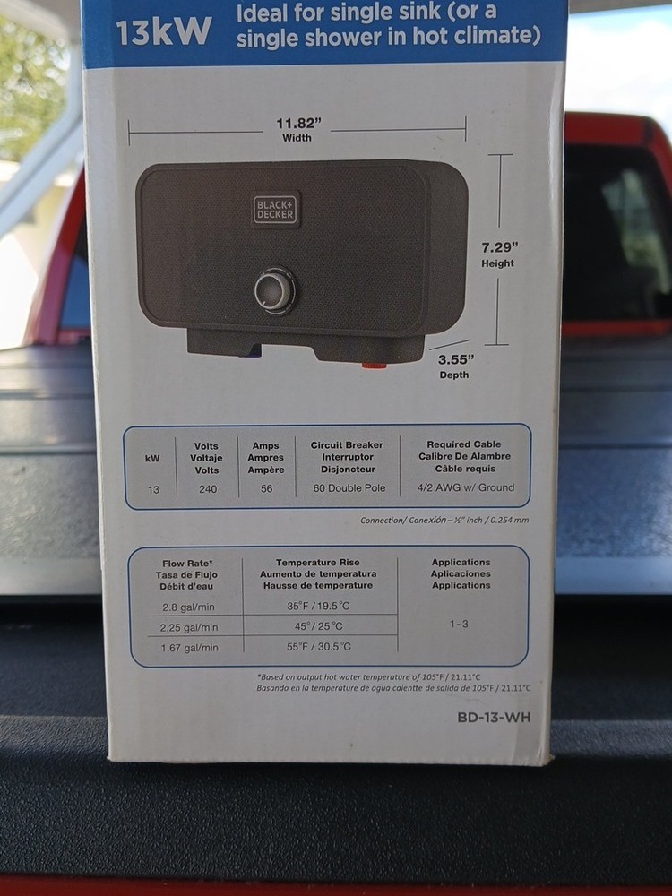 New BLACK AND DECKER 240 Volt 13 kW 2.6 GPM Tankless Electric Water Heater