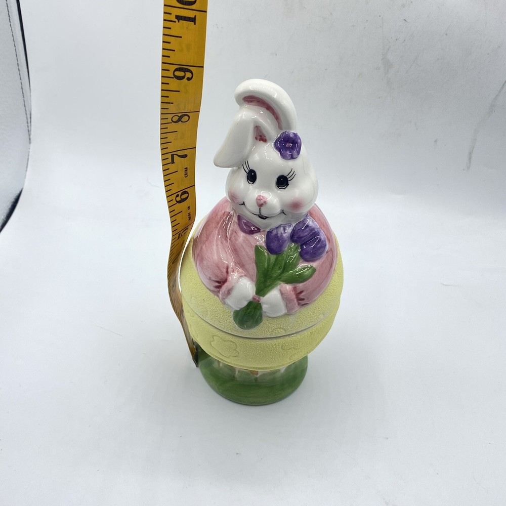 Easter Bunny Rabbit Ceramic Candy Jar W/ Felt Bottom NWOB