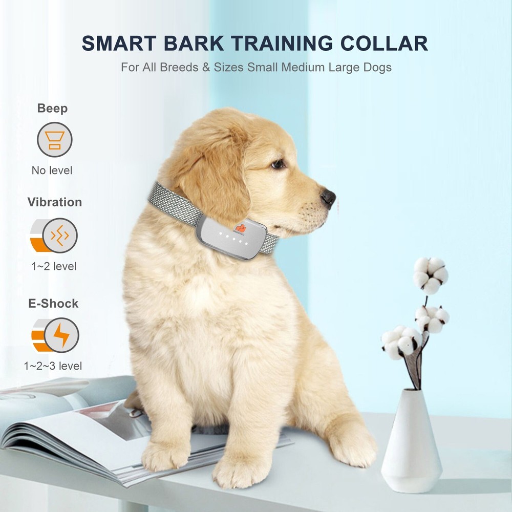 White Intelligent Automatic Anti bark Dog Shock Collar For Small Medium Large