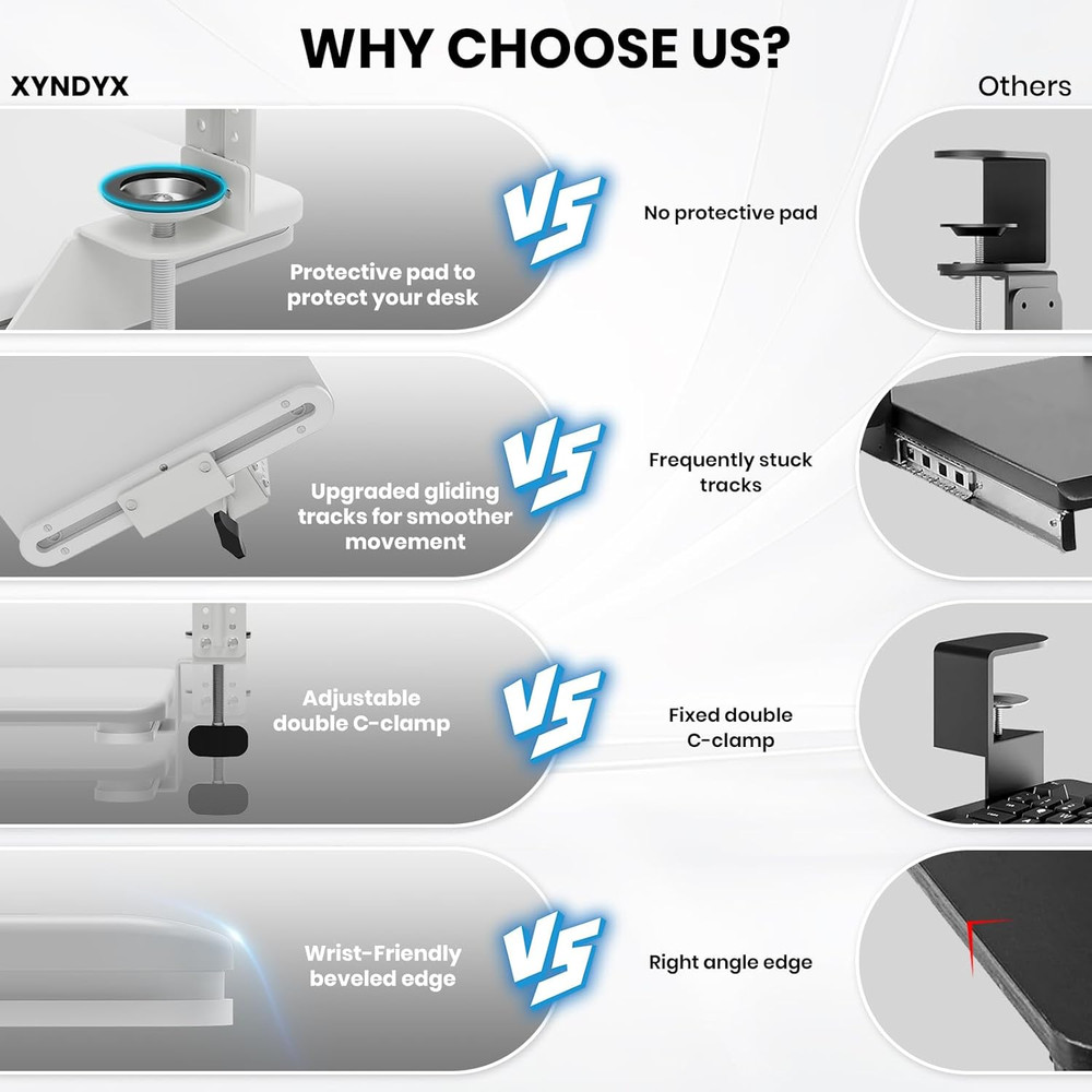 Keyboard Tray under Desk, Pull Out Keyboard & Mouse Tray with Adjustable C-Clamp