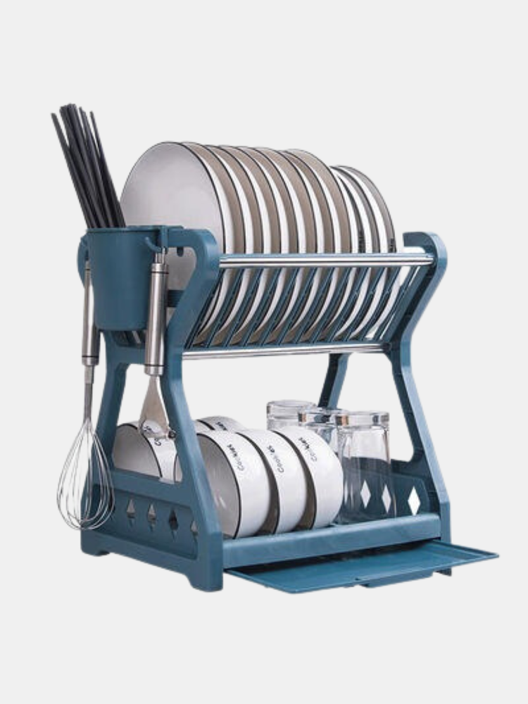 Double Layer Kitchen Dishes Storage Drain Rack Household Plastic Dishes Storage