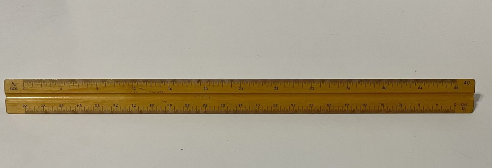 U.S. ST'D Triangular Engine Divided Wood Ruler Made in West Germany Vintage