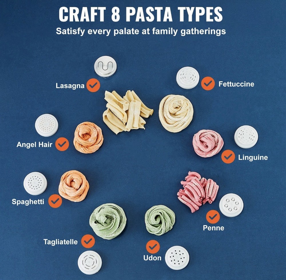 VEVOR Electric Pasta Maker Automatic Noodle Making Machine with 8 Pasta Shape