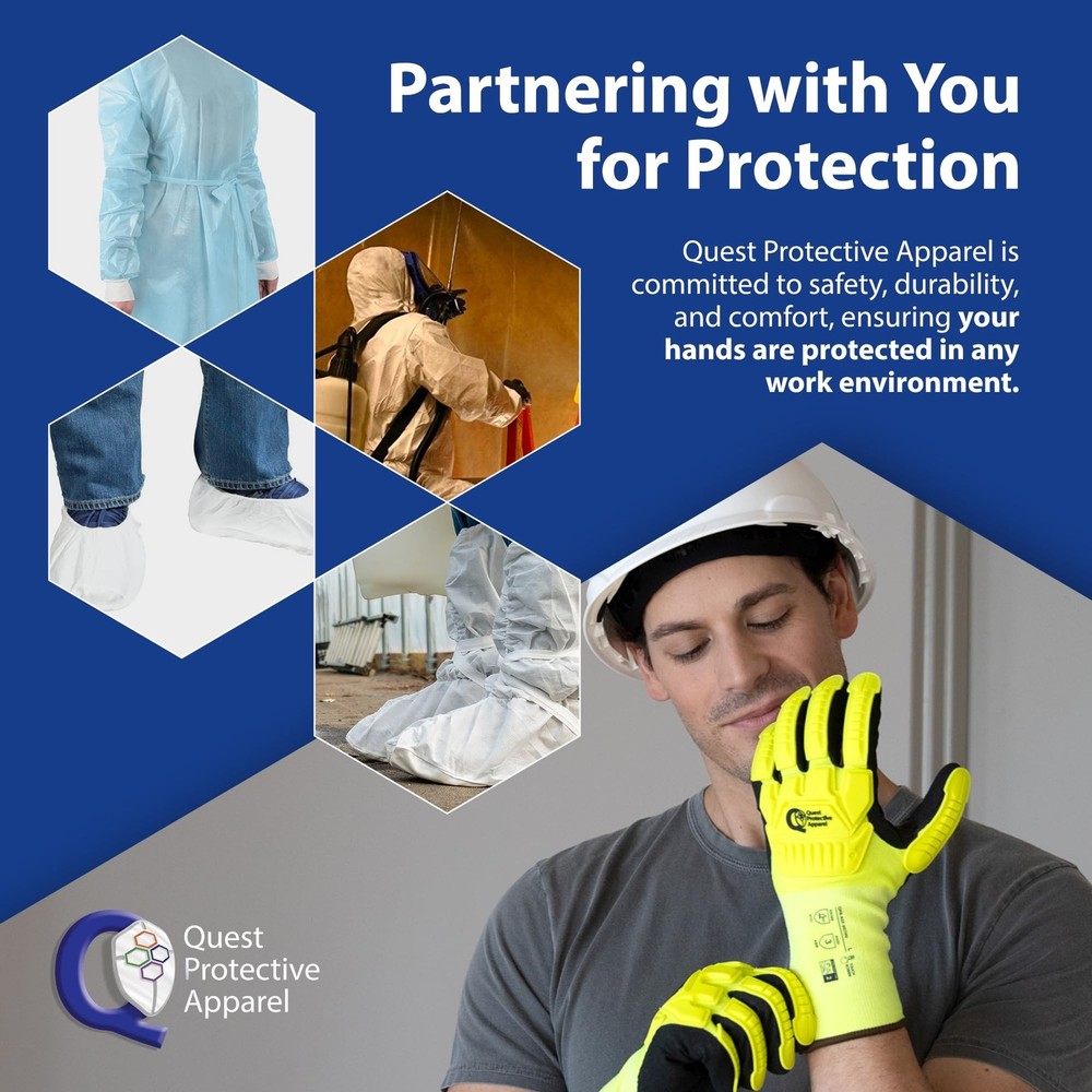 Quest Protective Apparel High Visibility Cut and Impact Resistant Work Gloves...