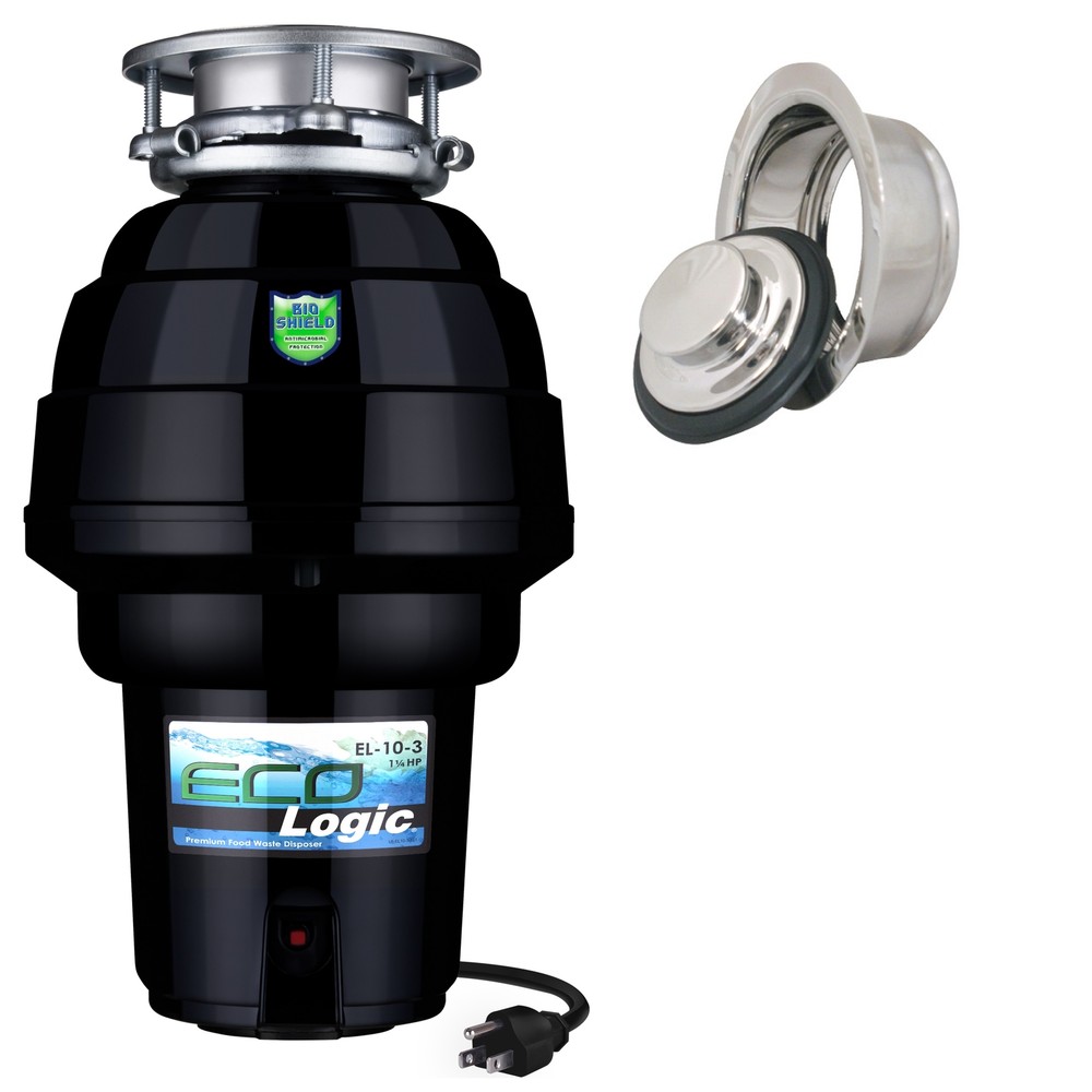 Eco Logic Kitchen Garbage Disposal with Polished Chrome Sink Flange, 1.25 HP