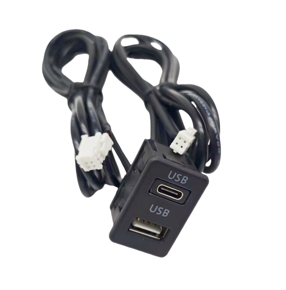 Car Dash Flush Mount Dual USB Port Panel Interface Extension Cable Adapter 145cm