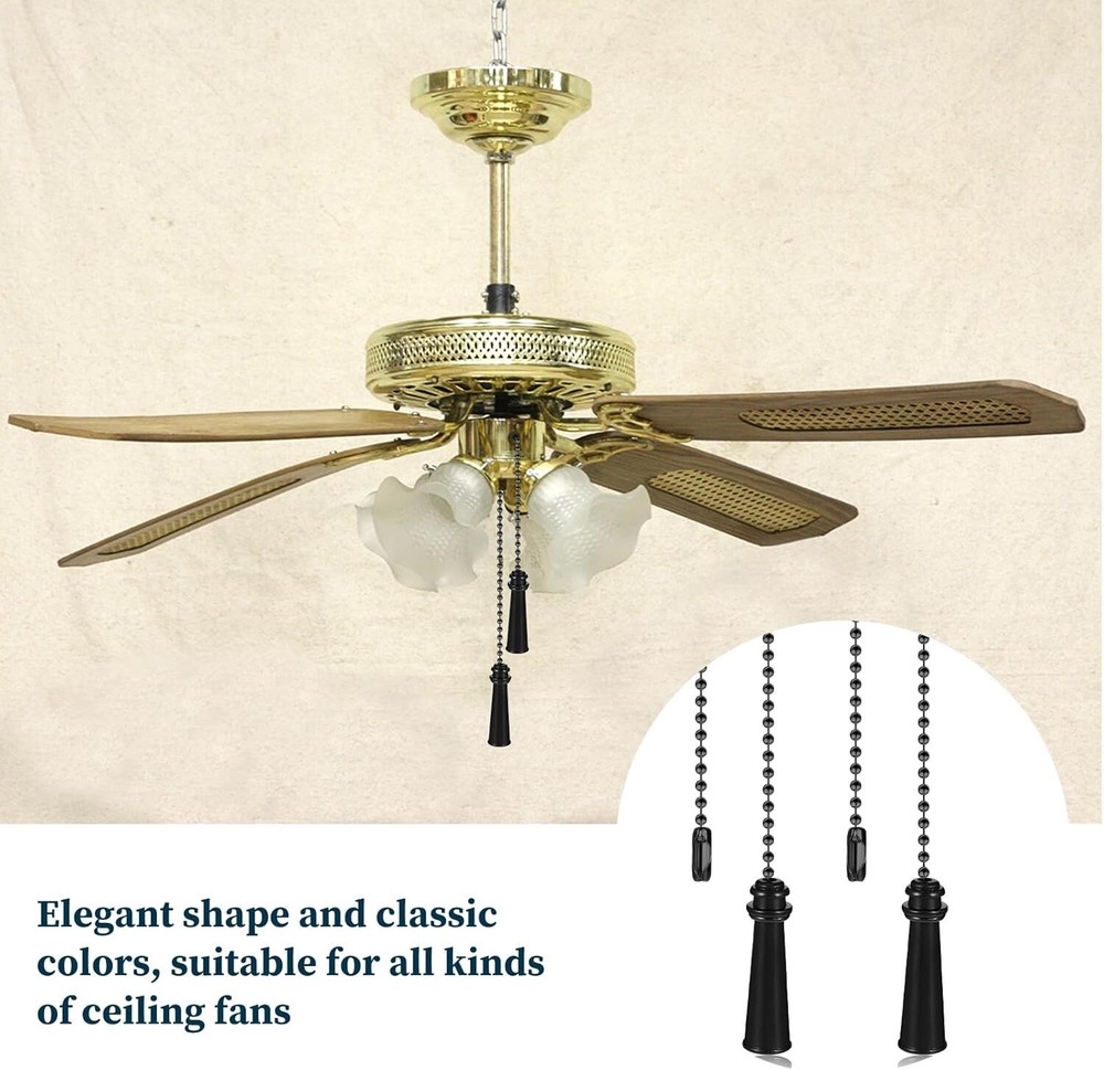 2 Pcs Metal Ceiling Fan Pull Chain Set, Black Extension with...