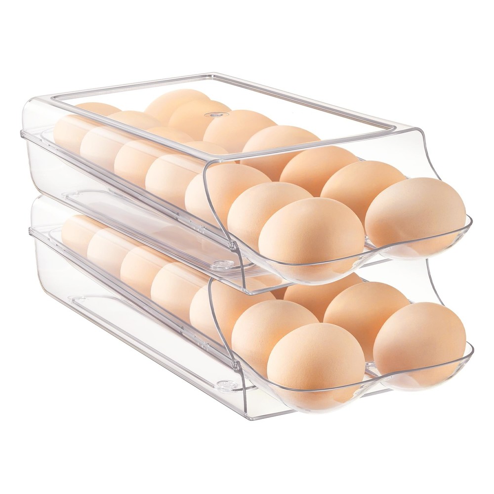 Clear Plastic Egg Holder for Fridge, Automatic Rolling Egg Container for Refr...