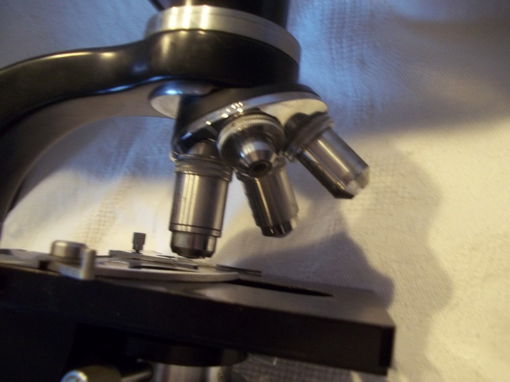 ERNST LEITZ WETZLAR Binocular Microscope W/ 4 Objectives / Case /Light 583144
