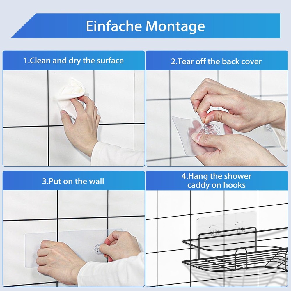 Moonlit Pond Corner Shower Caddy, 2 Pack Adhesive Black