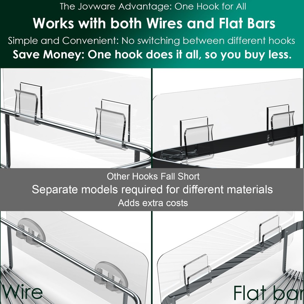 2 Pack Shower Caddy Adhesive Replacement Stickers with 2 Flat Hooks for Kitchen