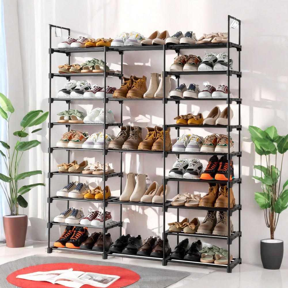 Black Modern Adjustable 9 Tiers Medium Shoe Rack,Stackable Assembly Shoe Shelves