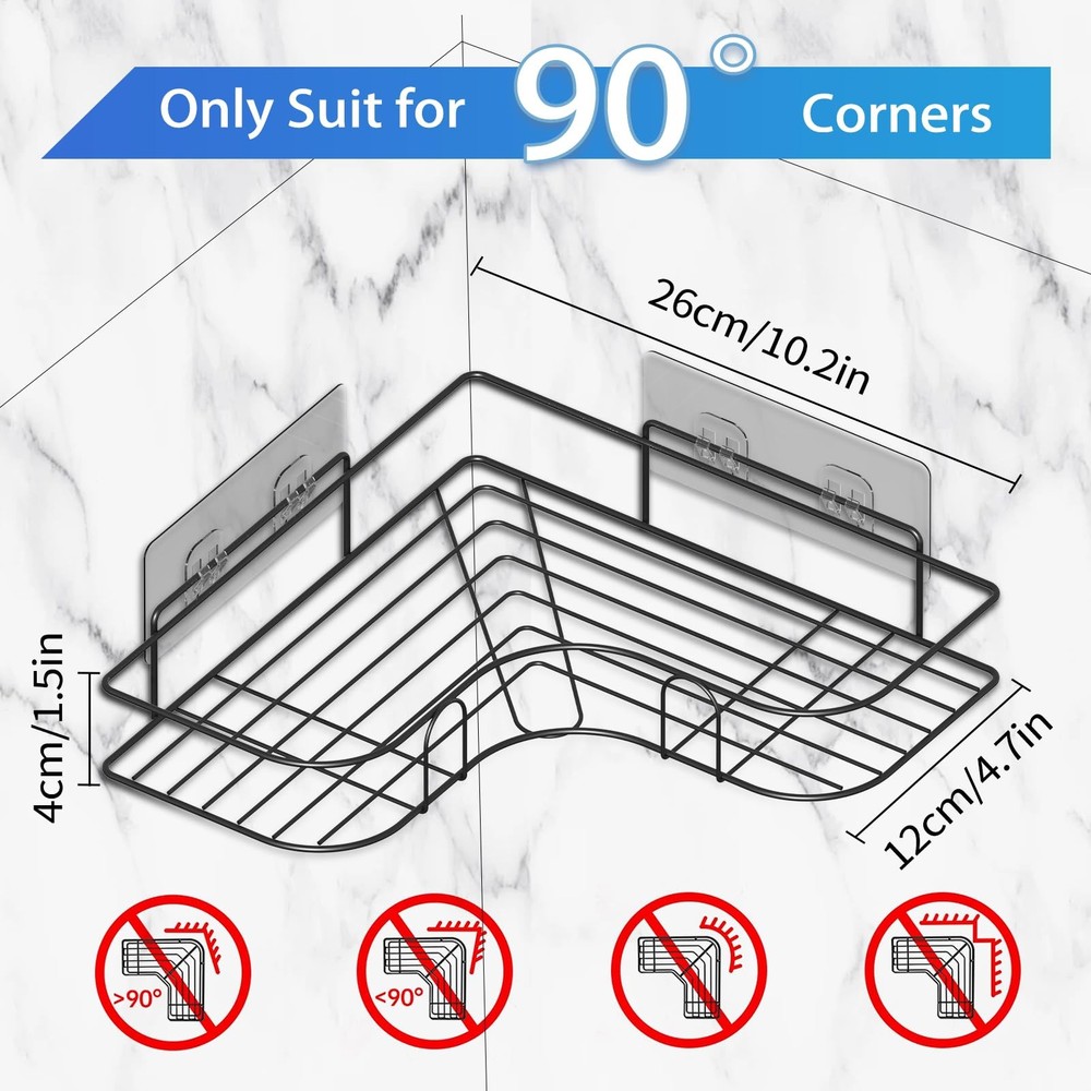 Moonlit Pond Corner Shower Caddy, 2 Pack Adhesive Black