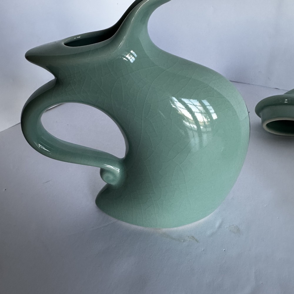 MICHAEL LAMBERT STUDIO Dancing & Struttin Creamer & Sugar Set Signed Aqua Green