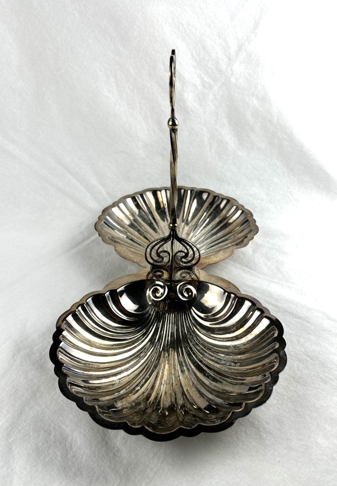 VTG Large Double Shell Serving Dish w/Handle Silverplate Giovanni, Free Ship