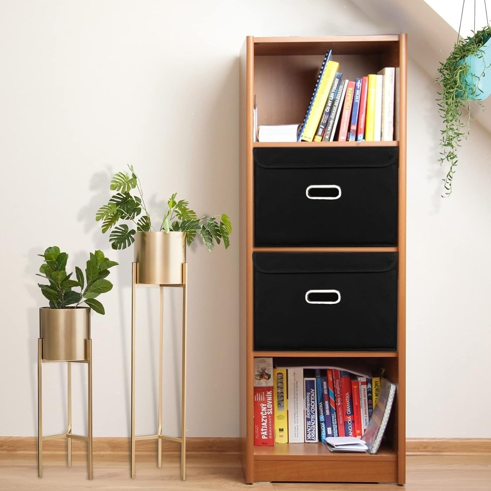 Fabric Storage Cube Bins Foldable Organizer Container Collapsible (Black, 3 Pcs)