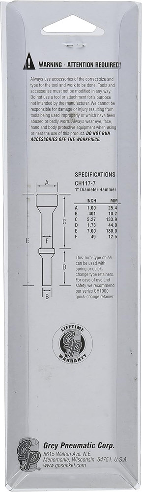 (CH117-7) 7" Length 1" Diameter Hammer