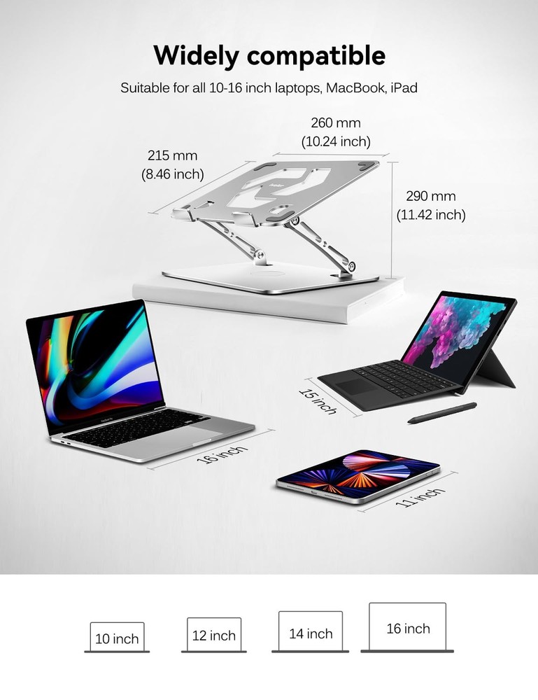 ivoler Adjustable Laptop Stand with 360° Rotating Base, Ergonomic Silver
