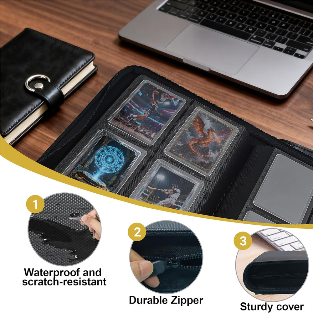 Toploader Binder 4 Pocket, Holds 128 Toploaders, Double-Sided Card Storage Binde