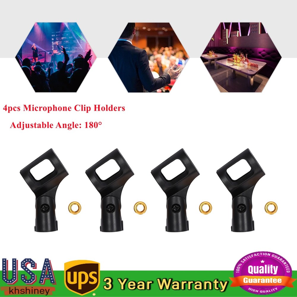 4 Pcs Adjustable Microphone Clip Holders for Wired/Wireless Mics