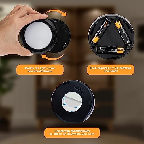 Puck Lights with Remote Control, Wireless LED Puck Light for WARM-BLACK 4 PACK