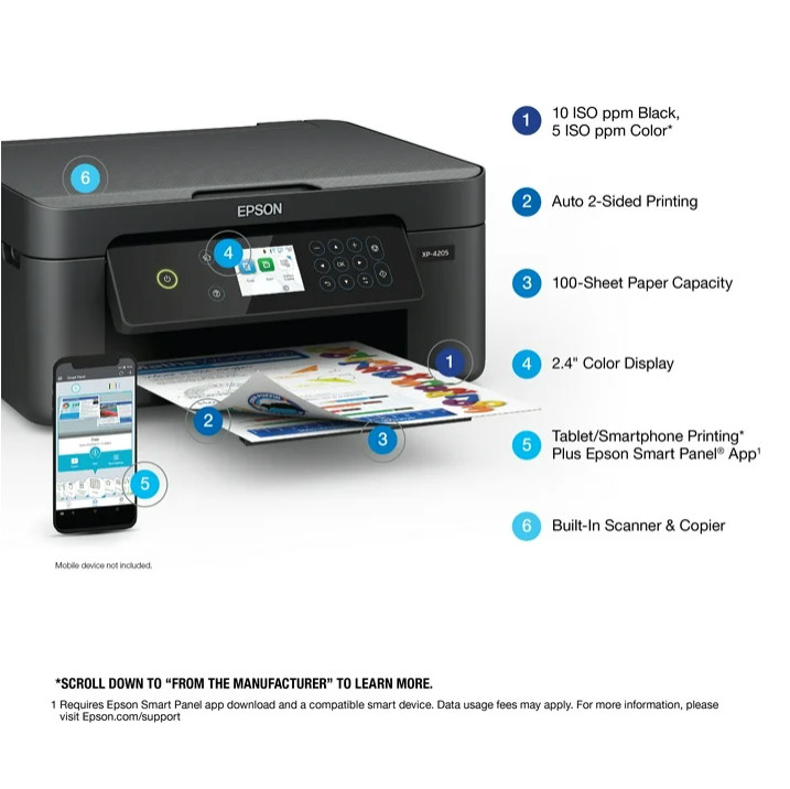 Epson XP-4205 Wireless Color Printer with Scanner & Copier, Auto 2-Sided