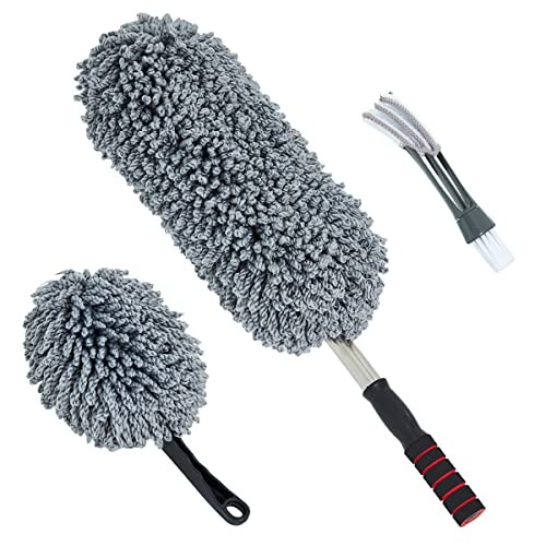 (3 Pack) Microfiber Car Duster Exterior Scratch Free, Extendable Medium Gray