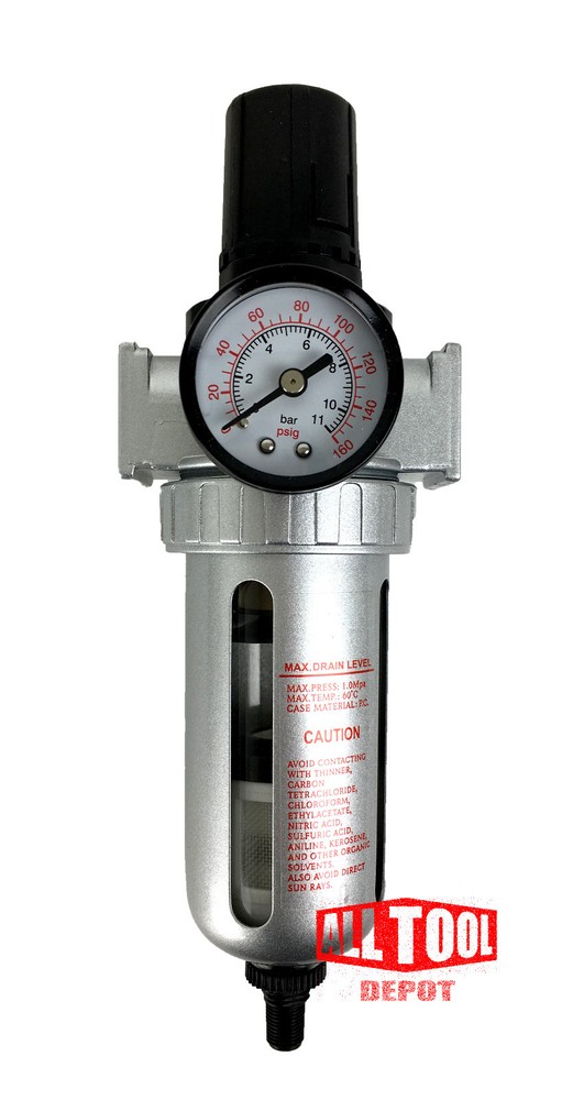 1/4" Mid Flow Air Compressor Regulator & Filter Combo w/ Gauge /Auto Drain