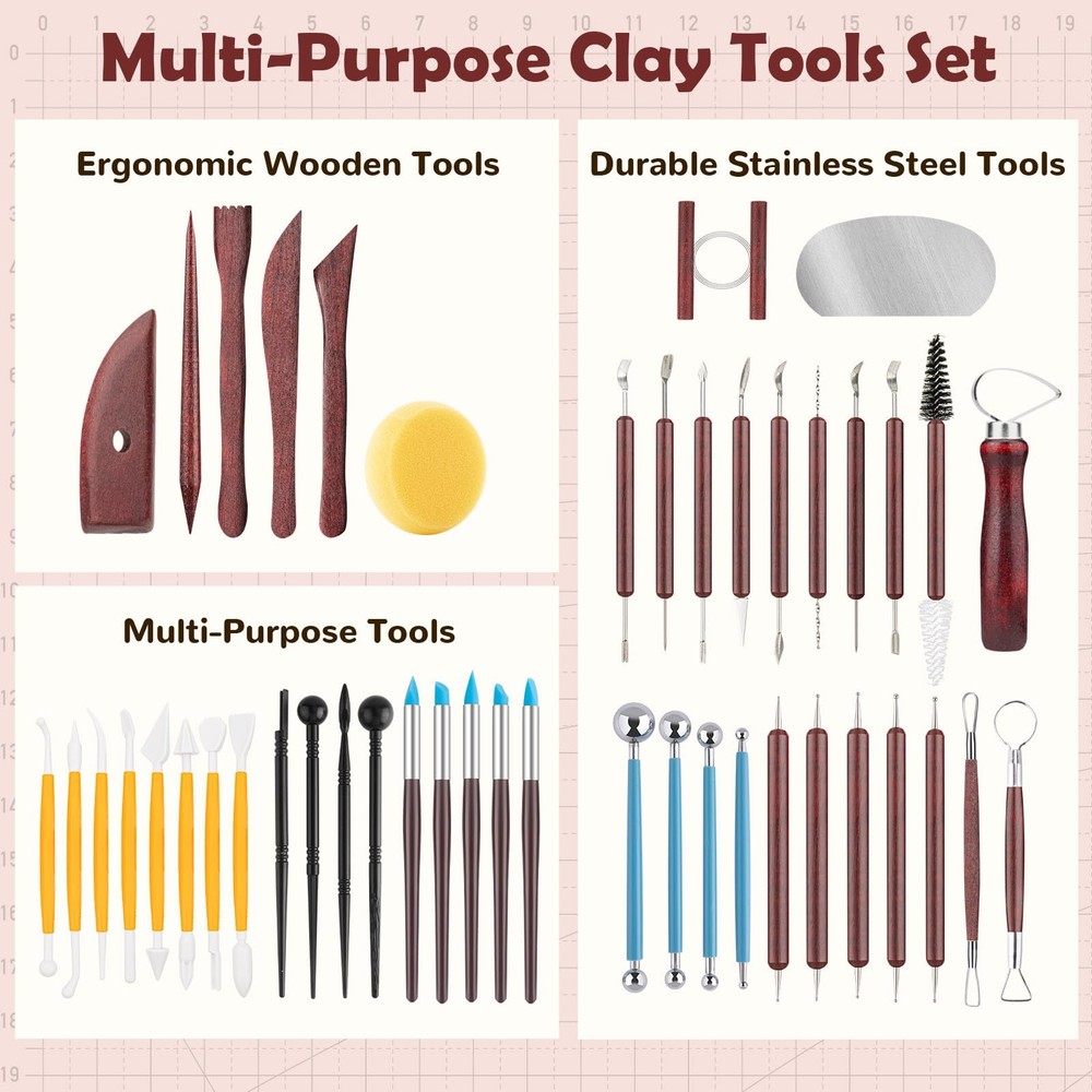 48PCS Pottery Tools Kit for Sculpting, Clay Carving Tools, Ceramic Tools for ...