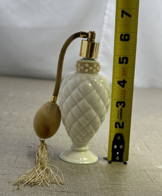 Vintage 6” White Milk Glass Perfume Atomizer Bottle