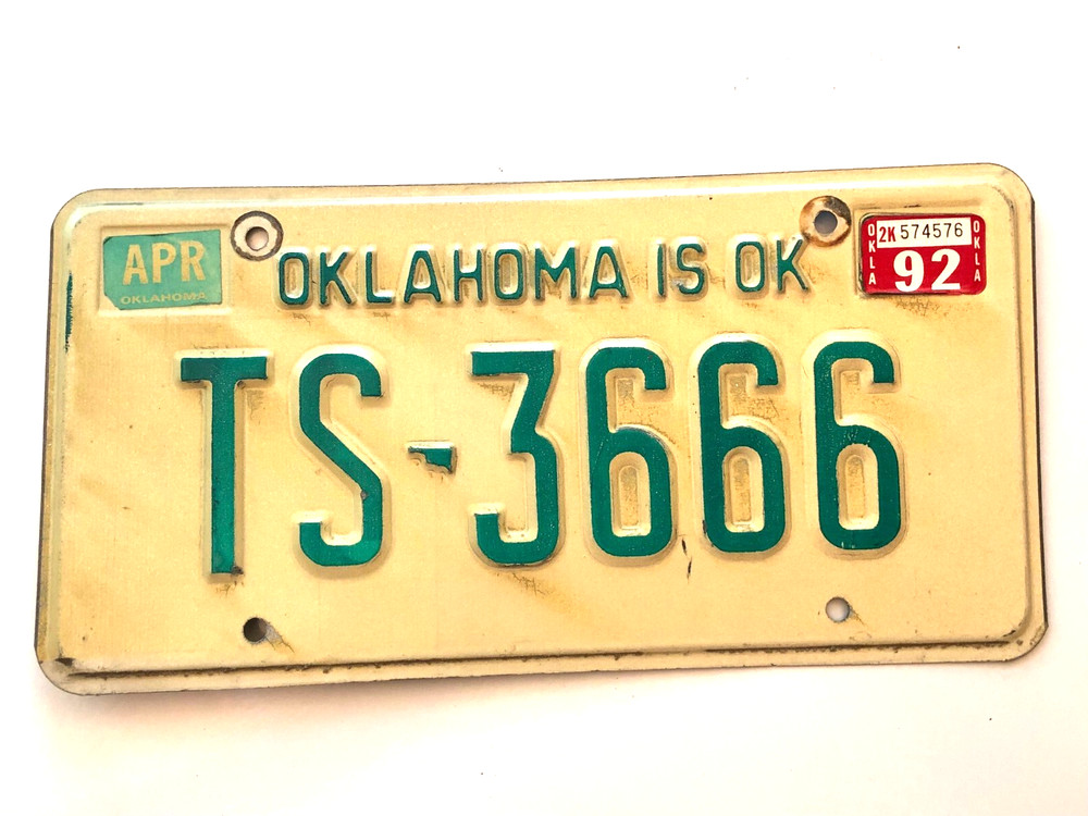 1992 Oklahoma License Plate