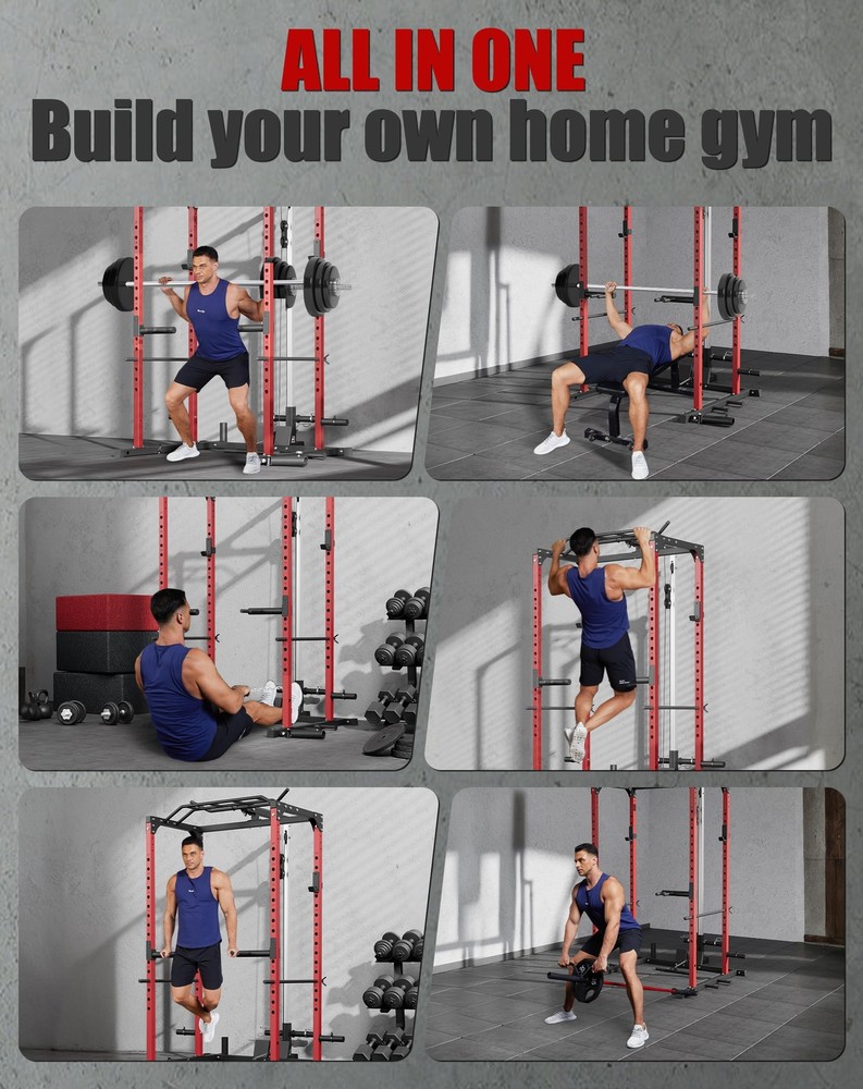 Power Cage Multi-function Power Rack w/Pulley System ,Dip Handles for Home Gym