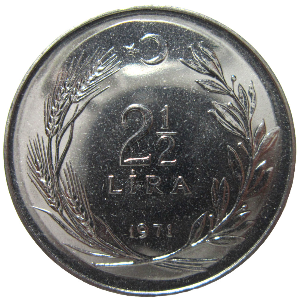 TURKEY. 2-1/2 LIRA, 1971. UNCIRCULATED.
