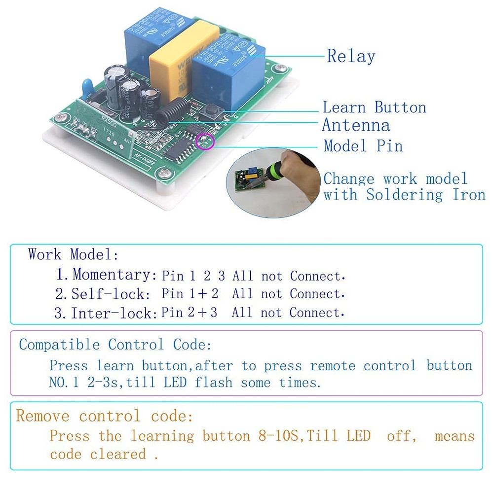 Universal 110V AC Motor Remote Control Switch Forward and 2X 433MHz