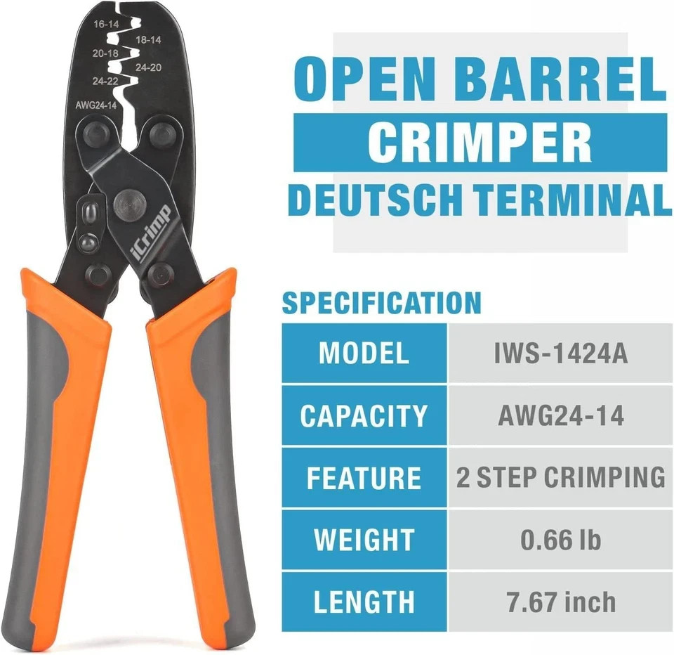 iCrimp Open Barrel Terminal Crimping Tool for Molex Style DELPHI AMP Orange