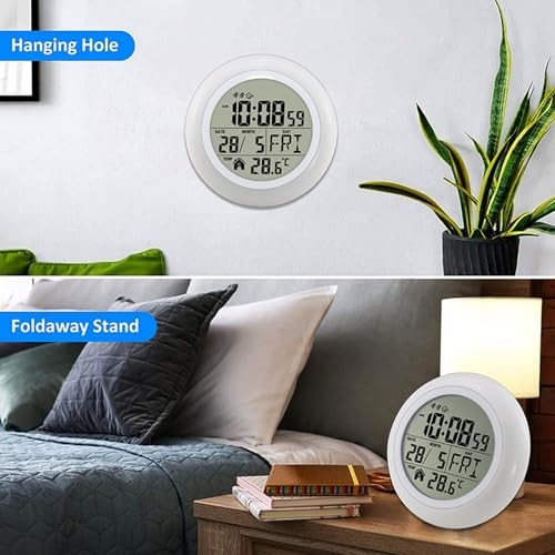 Shower Wall Clock, Digital Timer Shower Clock Waterproof, Bathroom Clock White