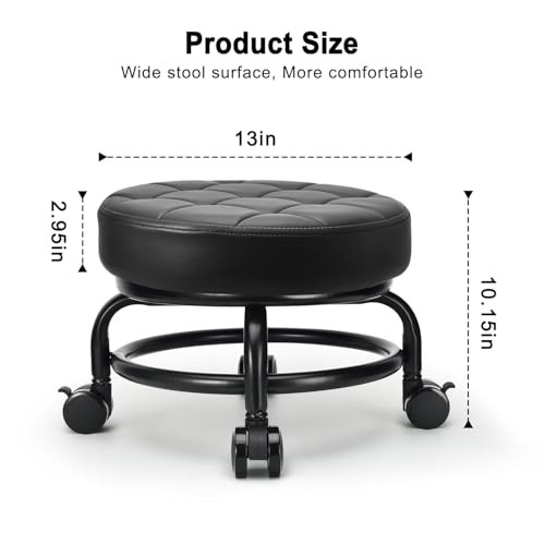 Low Roller Seat Low Height Rolling Stool PU Leather Rolling Stool, Style 3